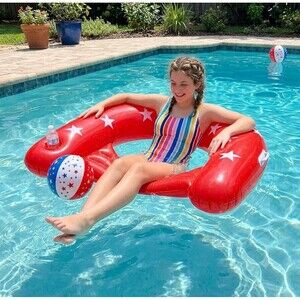 NEW SUN N SPLASH Pool Float Lounger Oversized Inflatable Heavy Duty Red Stars
